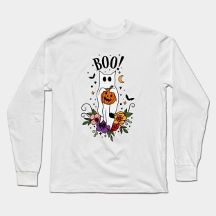 Halloween Cat Ghost Long Sleeve T-Shirt